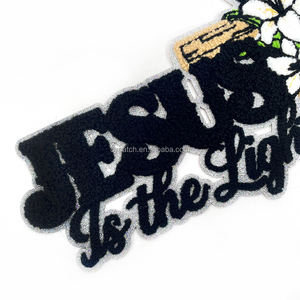 Grand Patch <span class=keywords><strong>Brodé</strong></span> en Chenille avec Croix de Jésus et Motif Floral pour Vestes, Sacs à Dos, Chapeaux, Foi Chrétienne, Applique à Repasser - Product Image 2