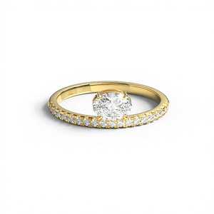 East West Oval Solitaire <b>Diamond</b> <b>Ring</b> 18K Gold Plated Engagement <b>Ring</b> Micro Pave Round <b>Diamond</b> Shank Fine Jewelry for Women - Product Image 1