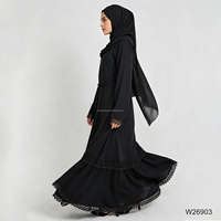 Ensemble de 2 robes Abaya noires fermées, personnalisées pour femmes musulmanes, avec manches longues, poignets et ourlet en dentelle, robe longue et hijab – Vente en gros