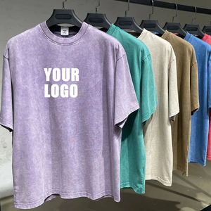 Camiseta de Algodón/Seda Estampada Vintage con Lavado Ácido, Corte Personalizado, Ajuste Regular, Unisex, para Hombre, 250g, Tallas Grandes - Product Image 1