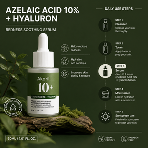 Akaril 30ml Ácido Azelaico 10% Suero Calmante con Ácido Hialurónico para el Enrojecimiento, Tratamiento Antiacné para Granos y Espinillas, Alivio de la Rosácea, Reparación Calmante de la Piel - Product Image 6