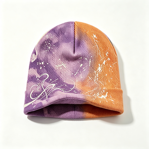Unisex <b>Tie</b> Dye Knit Beanie Hat 100% Acrylic <b>Purple</b> Orange Graffiti Print Skully Cap Soft Warm Stretch Streetwear Autumn Image - Product Image 5