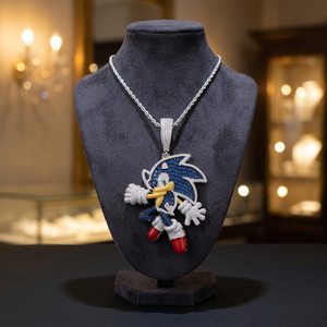 Pendentif Sonic The Hedgehog en moissanite, argent 925 plaqué rhodium, charme de dessin animé, bijoux de luxe, cadeau unisexe - Product Image 2