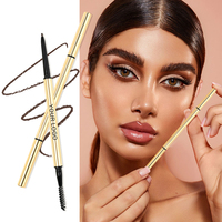 Crayon à sourcils doré 2-en-1 imperméable, personnalisé, longue tenue, fin, 6 couleurs, végétalien, marque privée, vente en gros de cosmétiques