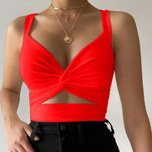 Europe et États-Unis Sports de loisirs Coupe basse Twist Flower Elastic Tight Sexy Lace-up <span class=keywords><strong>Top</strong></span> T-shirt Vest Halter - Product Image 2