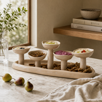Grand plateau de service en céramique crème avec 5 bols pour apéritifs, ensemble de bols à trempette pour fêtes, buffets, décorations de maison