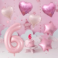 Ensemble de 7 ballons en feuille d'aluminium en forme de cœur rose et d'étoile pour la décoration de fête d'anniversaire de filles, ballons gonflables à l'hélium, fournitures de fête