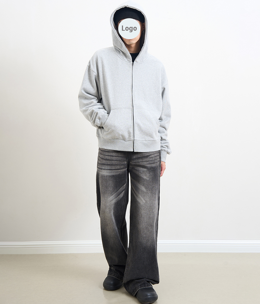 ちぃページ EMBROIDERED CHAIN ZIP-UP HOODIE / GREY | GR8