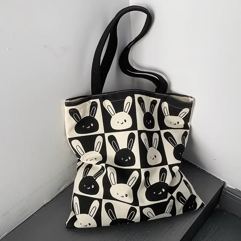 2024 canvas bag women's tote bag with new cartoon hand-painted large capacity custom organic cotton bag