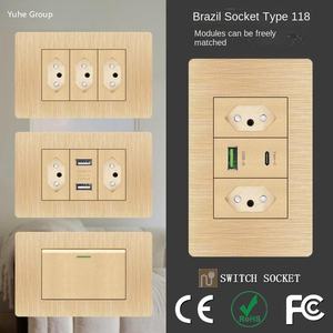 Panel de PC en oro cepillado, 2 juegos de indicadores LED rectos unidireccionales, interruptor de encendido/apagado de 16A, interruptor universal para escaleras y paredes. - Product Image 2