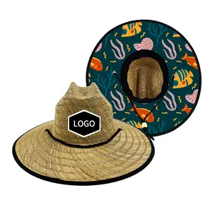 CUSTOM LOGO Youth Men Sun Beach Design Sombreros De Paja Straw Lifeguard Life Guard Straw Hat With Custom Logo