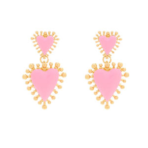 Pendientes de Corazón Doble en Oro Sólido de 14K con Circonita y Esmalte Rojo, Joyería de Lujo para Mujer, Pendientes de Corazón Sagrado para el Día de San Valentín - Product Image 5