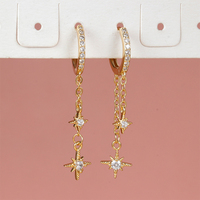 Boucles d'oreilles pendantes longues en acier inoxydable 316L avec strass en forme d'étoile, chaîne en or PVD 18 carats pour femmes, accessoire de mode