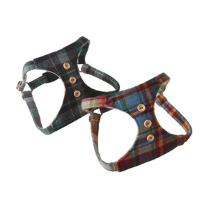 Harnais de luxe pour animaux de compagnie, extensible, style britannique, à boutons, motif écossais, gilet de promenade pour petits chiens - Product Image 4