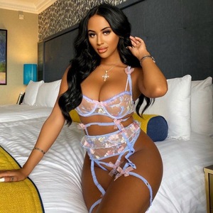 New Fashion Embroidery Flower Lingerie Set Wholesale High Quality Mesh <b>Perspective</b> Bra and Panty Set - Product Image 4