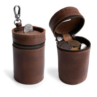 Porte-monnaie cylindrique vintage en cuir transfrontalier, mini pochette à monnaie zippée portable avec boucle porte-clés unisexe