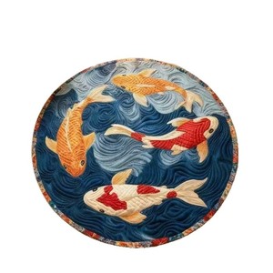 Alfombra redonda de imitación de cachemira con forma de estanque Koi, antideslizante, para sala de estar, dormitorio, decoración del hogar, alfombra para el suelo - Product Image 3