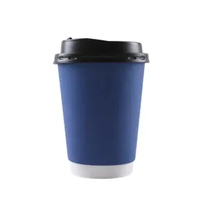 Taza de Papel Kraft de doble pared para café, té, leche, con cubierta, impresión personalizada, 8oz, 12oz, 16oz, logotipo dorado personalizado