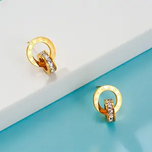 High Quality Stainless Steel Roman Numerals Designer Diamond Earring 18k Gold Plated Luxury Earrings For Women Fashion Jewelry