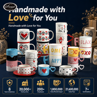 Tasse à café blanche brillante avec poignée en forme de cœur, impression cœur rouge SWT, vente en gros, personnalisable, mug en céramique pour la Saint-Valentin