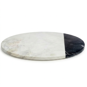 Premium Round Marble Lazy Susan <b>White</b> And Black Dual Tone Kitchen Decorative Turntable Heat Resistant Stone Platter - Product Image 1