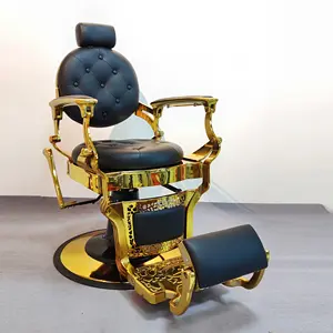 Vintage Black And Gold Barber Chair Professional Salon Styling Man Antique Recling Shaving Chair Belmont Barber Chairs