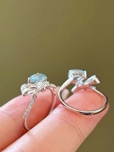 Xinfly 18K Solid Real Gold <b>Open</b> <b>Ring</b> with Teardrop Blue Sapphire Latest Fashion Women's Daily Gemstone <b>Ring</b> for Weddings - Product Image 4