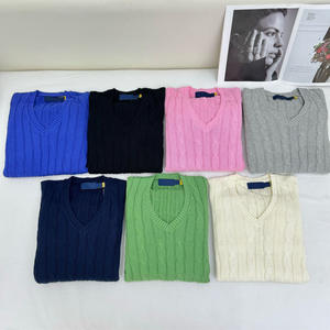 Maglione da <span class=keywords><strong>Donna</strong></span> Autunnale in Puro <span class=keywords><strong>Cotone</strong></span> con Scollo a V, Ricamato, a <span class=keywords><strong>Maglia</strong></span> Intrecciata, Ampio, a Maniche Lunghe, Stile Coreano, Semplice e Casual - Product Image 1