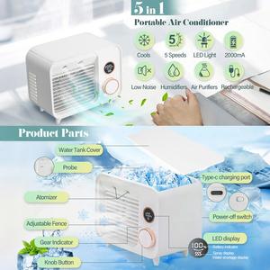พัดลมไอเย็นแบบพกพา 5 in 1 ชาร์จผ่านพอร์ต Mini USB ประหยัดพลังงาน ใช้กลางแจ้ง พร้อมจอแสดงผล แสงไฟกลางคืน - Product Image 2