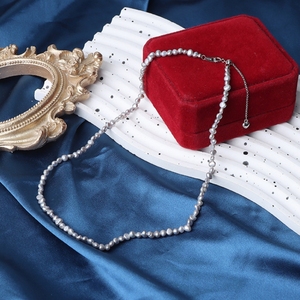 3-4mm grigio naturale due lati luce d'acqua dolce irregolare <span class=keywords><strong>collana</strong></span> di <span class=keywords><strong>perle</strong></span> <span class=keywords><strong>barocche</strong></span> vera perla gioielli catena clavicola - Product Image 6