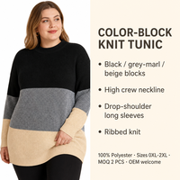Haut en tricot pour femme avec logo personnalisé, tricoté à grosses mailles, manches longues, col rond, color block, décontracté, hiver, automne, polyester, usine OEM & ODM