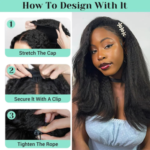 Demi-perruque 3-en-1 en <span class=keywords><strong>cheveux</strong></span> humains, texture Kinky Straight, densité 200%, avec cordon de serrage, sans colle, extensions à clips sans couture pour femme, aspect naturel - Product Image 2