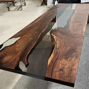 <span class=keywords><strong>Table</strong></span> de salle à manger rectangulaire Jiele en noyer noir d'Amérique du Nord avec résine époxy, style luxe léger, grande planche personnalisée et pieds en métal - Product Image 1