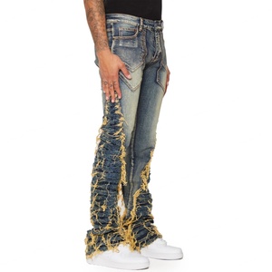 กางเกงยีนส์เดนิมทรงขาบานแบบฟิตเนส แต่งรอยขาด รุ่นขายดีสำหรับผู้ชาย - Product Image 1