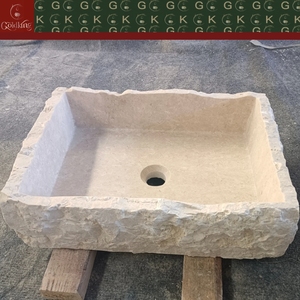 Vasque <span class=keywords><strong>de</strong></span> salle <span class=keywords><strong>de</strong></span> bain GOLDKING à poser sous le meuble, en pierre calcaire artisanale, beige, bord brut, sculptée avec précision, prête à l'installation - Product Image 5