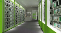 Aménagement de magasin de vente au détail, design de boutique électronique, peinture verte, présentoir intérieur pour accessoires de téléphonie mobile avec comptoir en verre