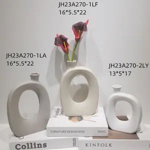 Modern Home Decor White Ceramic Vase Round Matte Pampas Flower Vases