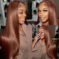 Perruques en cheveux humains en gros, couleur marron 27 #   30 #   Perruque droite colorée avec baby hair, perruque frontale en dentelle HD transparente 13x4, cheveux indiens