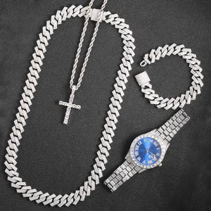 Conjunto de Joias Iced Out para Homens: Corrente Cubana Hip Hop, Relógio com Diamantes e Pulseira - Kit de Presente - Product Image 2