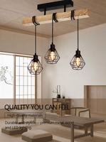 Lustre industriel en bois Znamhee, lampe suspendue à 3 lumières, E27, métal noir, style nordique, éclairage de plafond pour salon, salle à manger