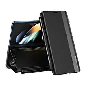 삼성 갤럭시 Z Fold4 3 2 5G 케이스 전기 도금 가죽 충격 방지 전화 케이스 울트라 얇은 S 펜 브래킷 보호 커버