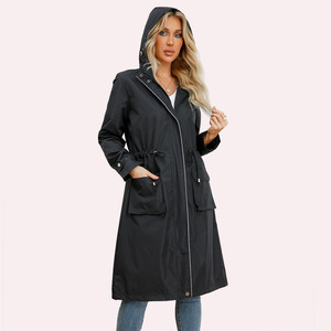 <strong>Women's</strong> Waterproof Lightweight Rain Jacket Formal <strong>Blazer</strong>-Style Windbreaker With Zipper Closure Casual Outdoor Hooded Trench Coat - Product Image 3