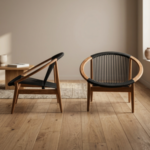 Modern Minimalist Solid Teak Wood Lounge Chair with Black Rope Weaving Scandinavian Style <b>Armchair</b> for Outdoor <b>Dining</b> & Park Use - Product Image 2