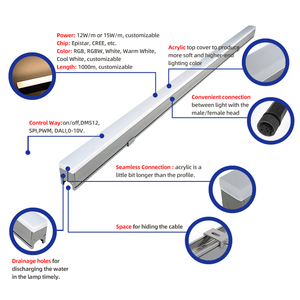 Perfil Lineal <span class=keywords><strong>LED</strong></span> Arquitectónico para Exteriores IP65, Barra de Luz <span class=keywords><strong>LED</strong></span> de Aluminio y Acrílico para Fachadas de Edificios, Universidades y Hoteles - Product Image 2