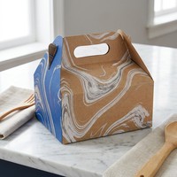Boîte en papier kraft robuste avec poignée, vente en gros, fond renforcé, boîtes de transport jetables, prix d'usine