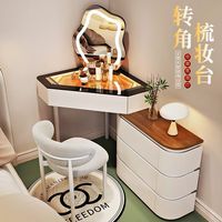 Nouvelle commode d'angle en chêne massif 2025 pour petit appartement, avec miroir éclairé intégré et table de maquillage pour chambre à coucher
