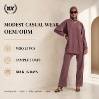 Ensemble deux pièces personnalisé pour femme, tunique en nylon tricoté respirant couleur mauve, pantalon large, hijab, OEM ODM, marque privée, abaya modeste, tenue décontractée
