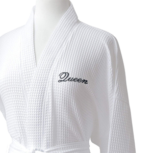 Wholesale Custom 5 Star Hotel Logo White Bath <strong>Robe</strong> Quick Dry Breathable 100% Cotton Kimono <strong>Waffle</strong> Spa Bathrobe - Product Image 4