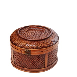 <b>Bamboo</b> Woven Storage <b>Basket</b> Round With Brass Clasp Kitchen Food Container - Product Image 5
