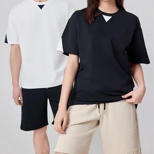 เสื้อยืดคอกลมแขนสั้นมีสไตล์เรียบง่ายชุดลำลองสีบล็อกสีชุดออกกำลังกายสบายๆผ้าถัก - Product Image 1